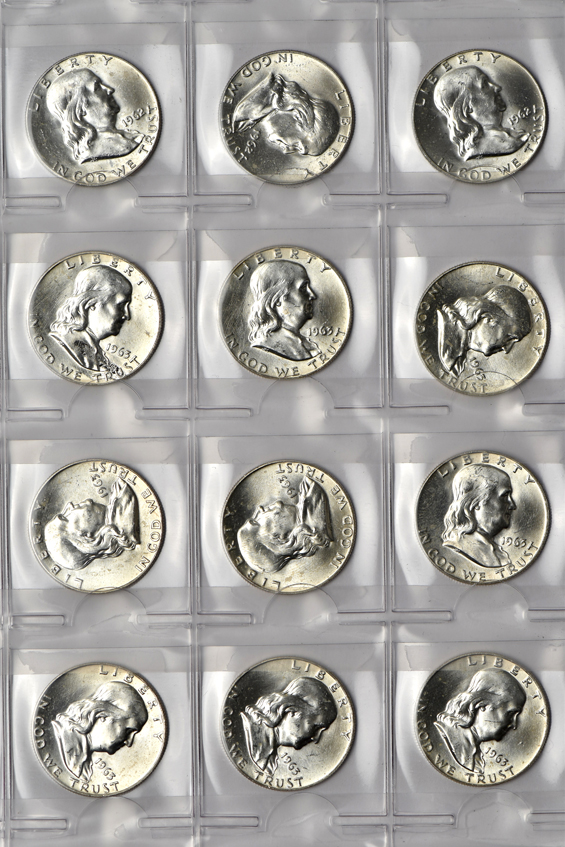 Two hundred twenty BU Franklin half-dollars