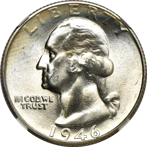 Ninety-two Washington quarters, all NGC MS-65