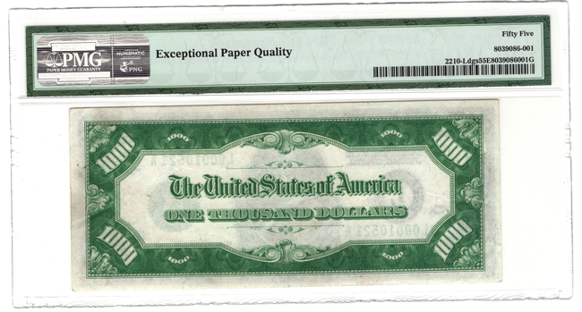 1928 $1,000 San Francisco Fr# 2210-Ldgs - PMG AU-55 EPQ