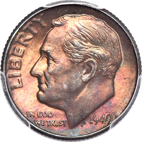 Thirty-six GEM Roosevelt dimes certified by PCGS