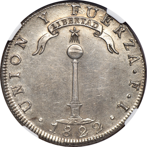 Chile - 1822-FI Peso, Santiago - NGC AU-58
