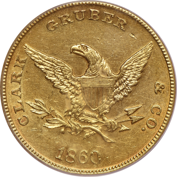 1860 $10 Clark Gruber PCGS AU-55