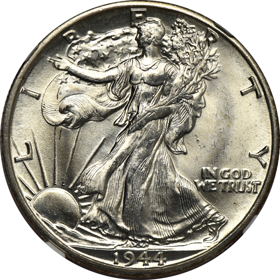Nine Walking Liberty half-dollars certified MS-66 by NGC