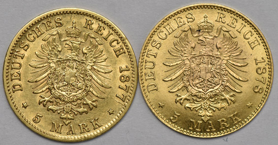 Germany - Six different 5 mark pieces, as described