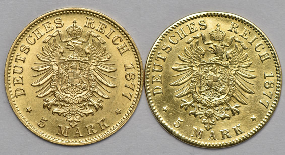 Germany - Six different 5 mark pieces, as described