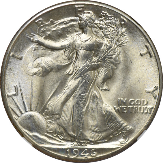 Twenty Walking Liberty half-dollars certified MS-66 by NGC