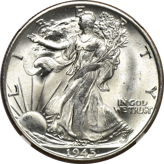 Twenty Walking Liberty half-dollars certified MS-66 by NGC