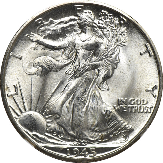 Twenty Walking Liberty half-dollars certified MS-66 by NGC