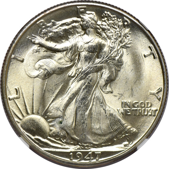 Twenty Walking Liberty half-dollars certified MS-66 by NGC