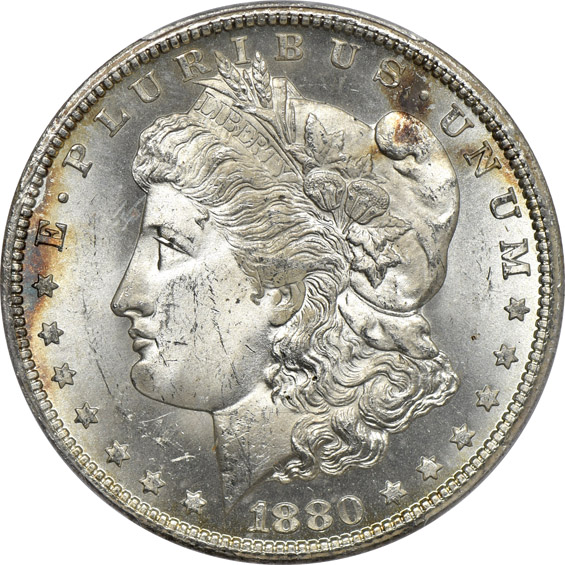 1880-CC MS-64+, and an 1881-CC MS-63, both PCGS