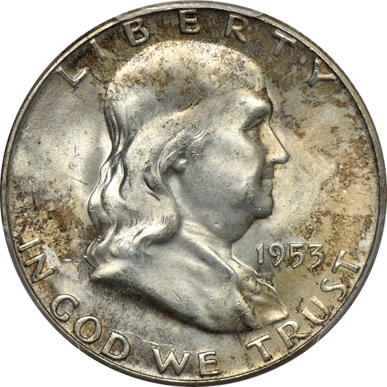 Thirty-five Franklin half-dollars certified by PCGS