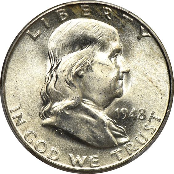Three 1948-D, two 1952, and one 1954, all PCGS MS-65FBL CAC