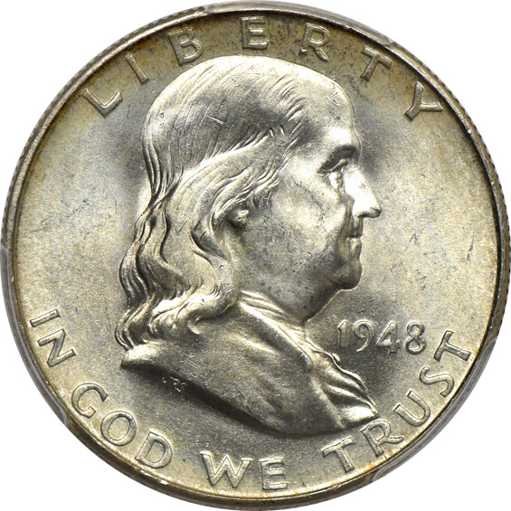 Three 1948-D, two 1952, and one 1954, all PCGS MS-65FBL CAC