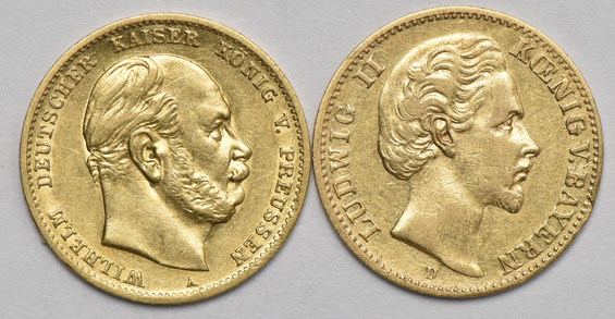 Germany - Six gold 10 mark coins, as described