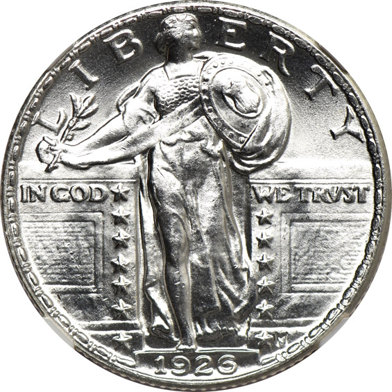 1904 Barber dime CAC, and a 1926 Standing Liberty quarter, both NGC MS-64