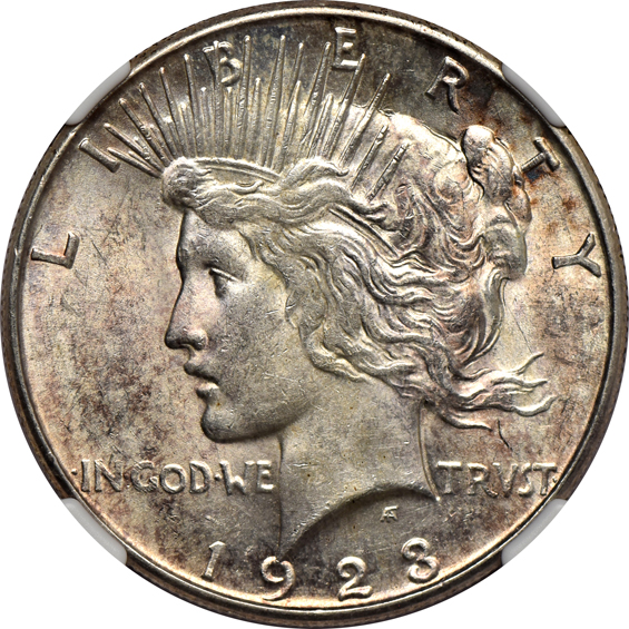 Six toned United States type coins certified by NGC