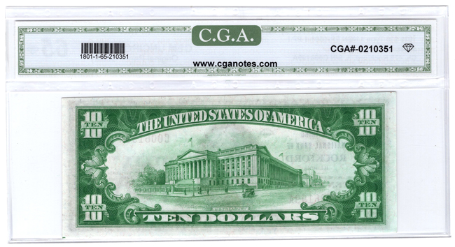 1929 $10 Type 1 - Rockford, IL Charter #479 - CGA GemCU-65