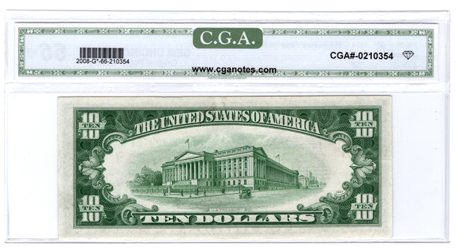 1934-C $10 Chicago Star Fr# 2008-G* - CGA GemCU-66