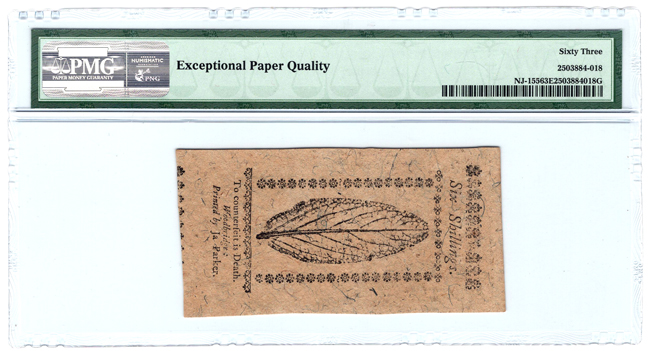 December 31, 1763 6 Shillings Fr# NJ-155 - PMG CU-63 EPQ
