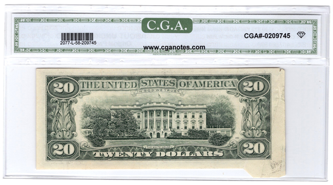 Error - 1990 $20 San Francisco Butterfly Fold - CGA AU-58