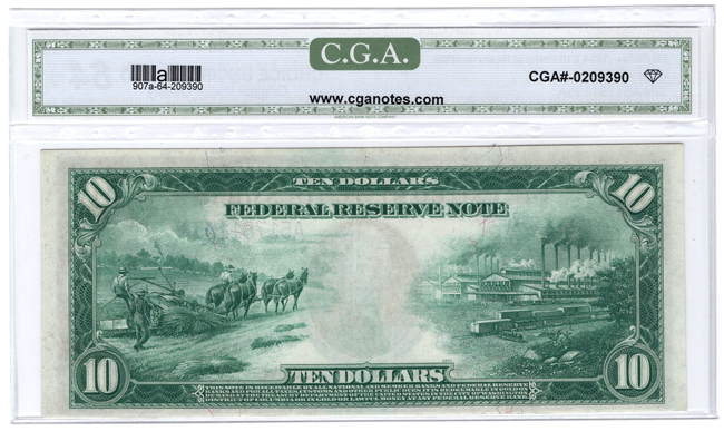 1914 $10 Boston Blue Seal Fr# 907a - CGA ChCU-64