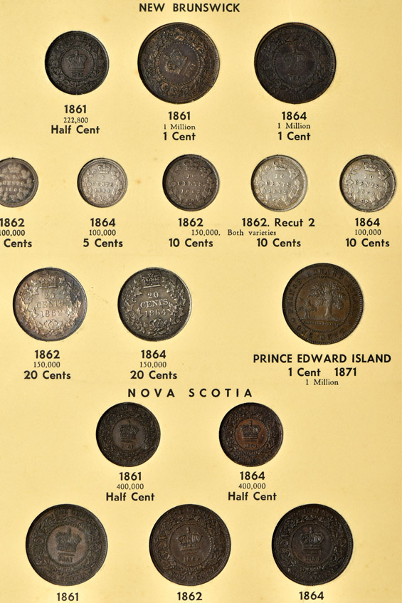 Canada - Complete collections of New Brunswick, Nova Scotia, Prince Edward Island and Newfoundland coins it two Library of Coins albums, vol. 68 and 69.