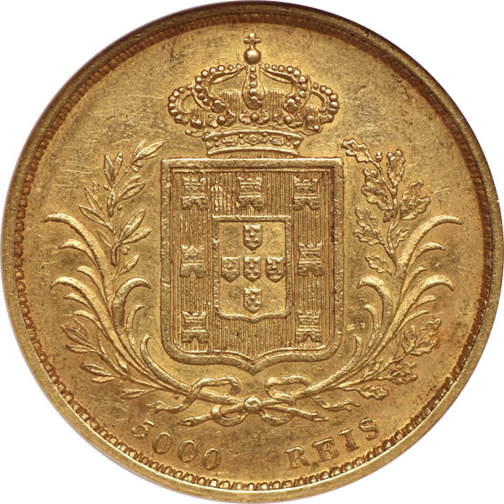 Portugal - 1862 5000 reis - NGC AU-55