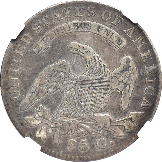 1821 Capped Bust quarter VG-10, 1875-S twenty-cent piece VF-30, and an 1886 Liberty nickel VF details/damaged, all NGC