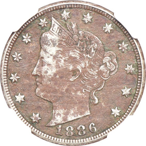 1821 Capped Bust quarter VG-10, 1875-S twenty-cent piece VF-30, and an 1886 Liberty nickel VF details/damaged, all NGC