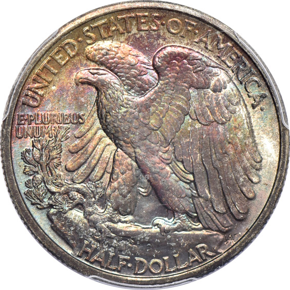 1939 Walking Liberty half-dollar MS-64, and a 1945 Mercury dime MS-66 CAC, both PCGS