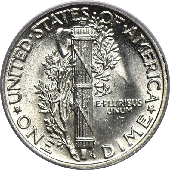 1939 Walking Liberty half-dollar MS-64, and a 1945 Mercury dime MS-66 CAC, both PCGS