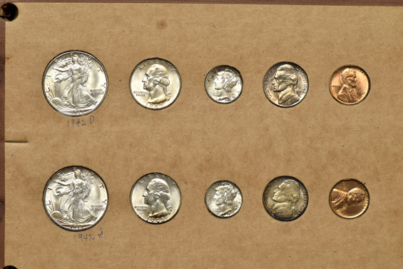 1941 through 1944 Mint State coins in a Wayte Raymond album.