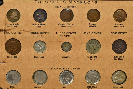 Collection of U.S. type coins in a Wayte Raymond album