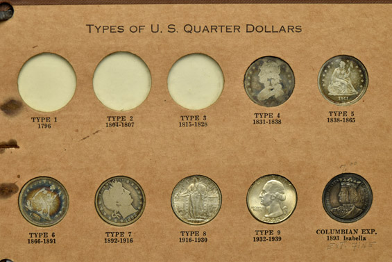 Collection of U.S. type coins in a Wayte Raymond album