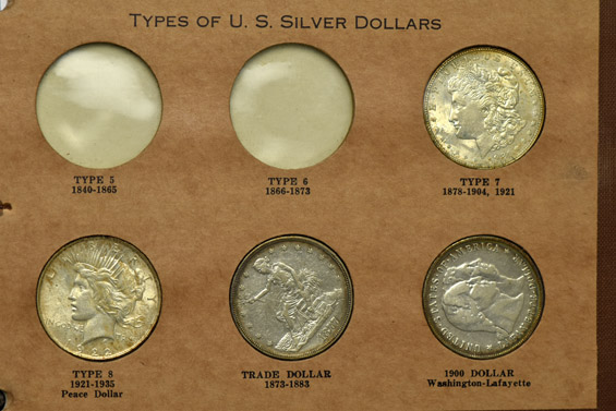 Collection of U.S. type coins in a Wayte Raymond album