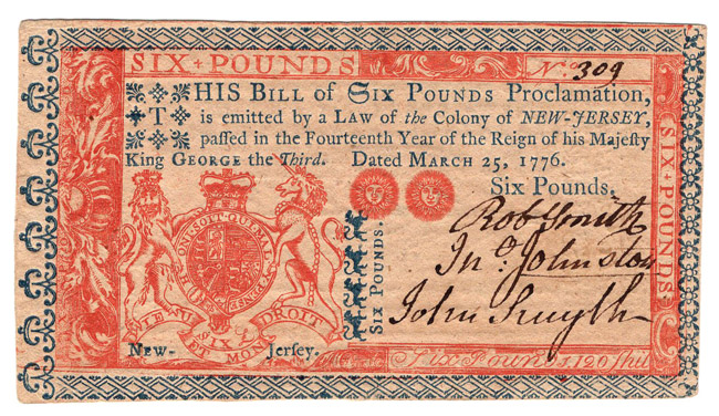 March 25, 1776 6 pound New Jersey - AU