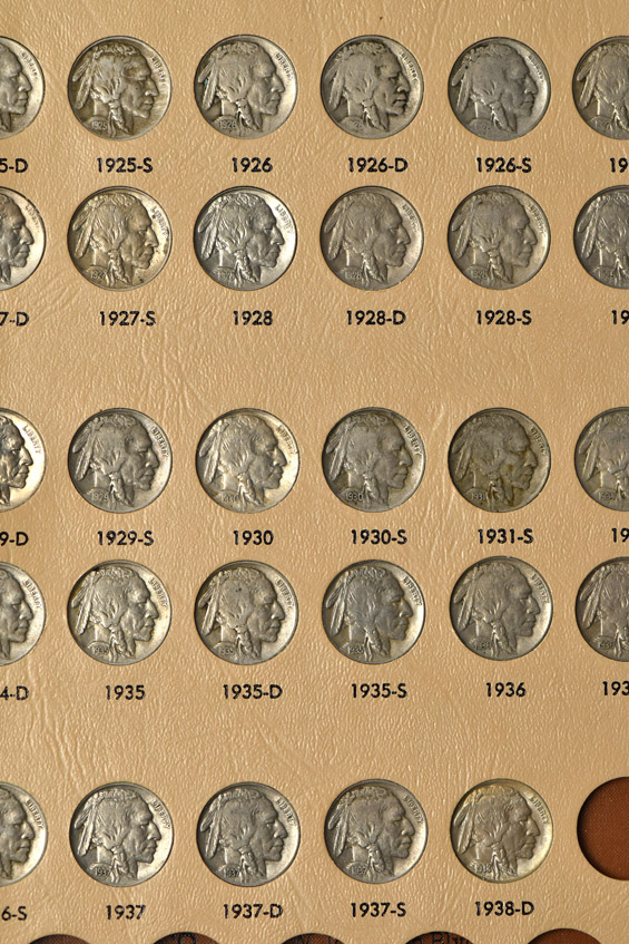 Collection of Buffalo nickels (no three-legged) in a Dansco 7112 album