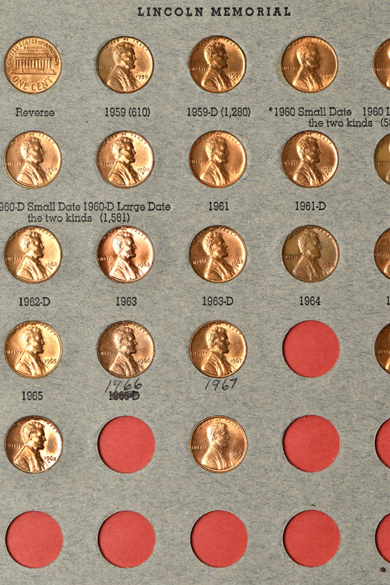 Nearly complete collection of Wheat cents in an old-style Dansco folder