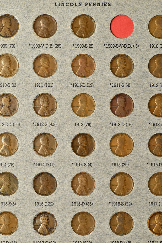 Nearly complete collection of Wheat cents in an old-style Dansco folder