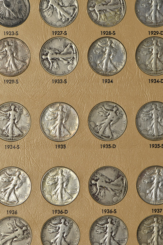 Complete collection of Walking Liberty half-dollars in a Dansco 7160 album