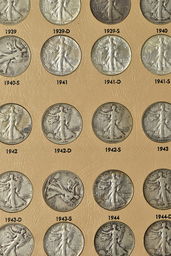 Complete collection of Walking Liberty half-dollars in a Dansco 7160 album