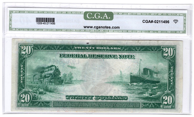 1914 $20 San Francisco Blue Seal Fr# 1009 - CGA XF-40