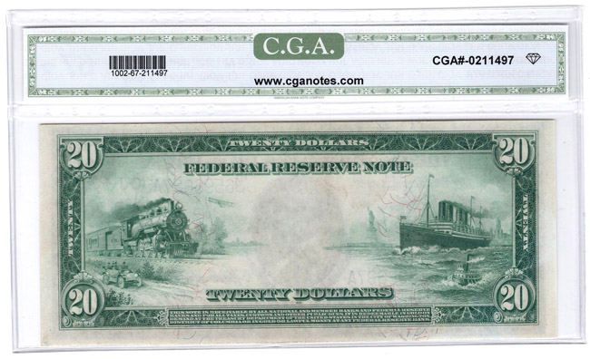 1914 $20 Kansas City Blue Seal Fr# 1002 - CGA GemCU-67 Original Paper Quality