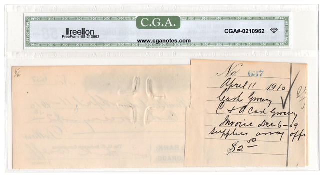 Check from The Boulder National Bank CGA AU-58/Original Paper Quality