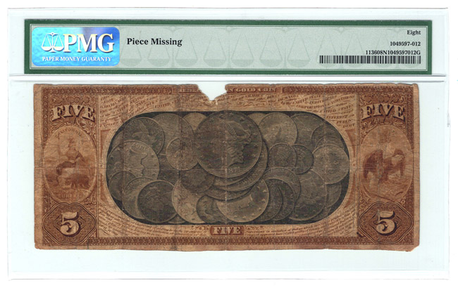 Gold Bank $10 - San Francisco, CA Charter #1741 - PMG VG-8/piece missing
