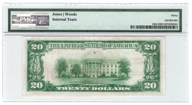 1929 $20 Type 2 - Chrisman, IL Charter #7111 - PMG VF-30/internal tears