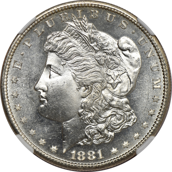 1881-S PCGS MS-65 CAC, 1881-S NGC MS-66, and an 1887 NGC MS-66