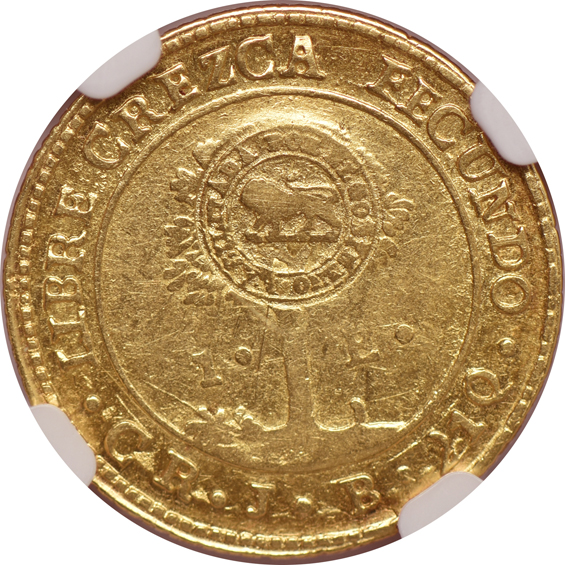 Costa Rica - 1847CR JB 1/2 escudo KM-80 NGC AU-53, and an (1849-57) escudo KM-84 NGC VF-35