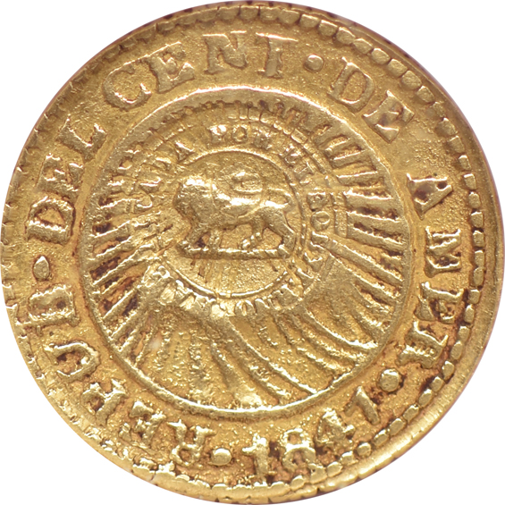 Costa Rica - 1847CR JB 1/2 escudo KM-80 NGC AU-53, and an (1849-57) escudo KM-84 NGC VF-35
