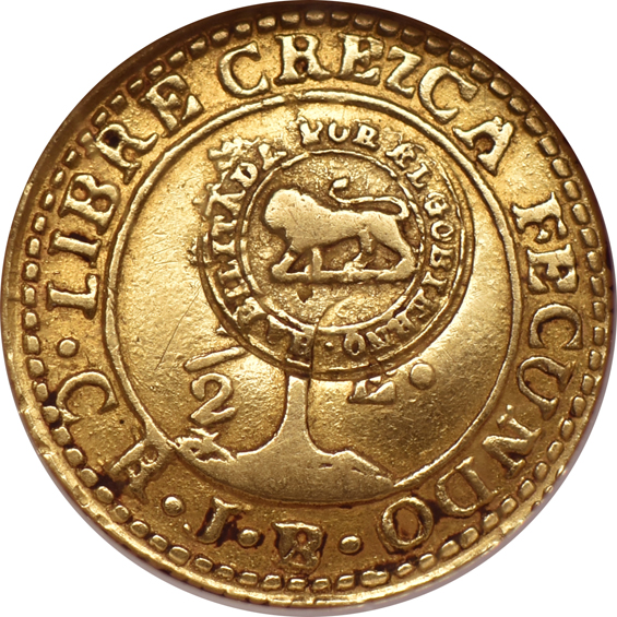 Costa Rica - 1847CR JB 1/2 escudo KM-80 NGC AU-53, and an (1849-57) escudo KM-84 NGC VF-35